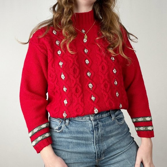 Vintage Cable Knit Shetland Wool Oversized Sweater Nordic Floral Cottagecore - Picture 8 of 8